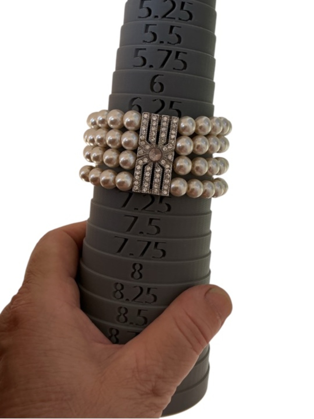 Multi - Strand Faux Pearl Cubic zirconia Stretch Bracelet